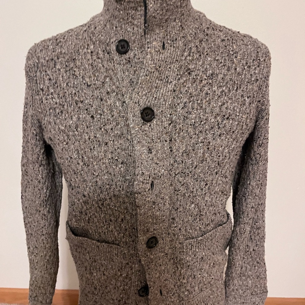 Banana Republic Men's Charcoal Stand Up Collar Cardigan Small